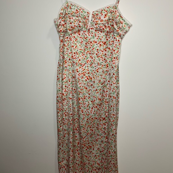 Skylar Rose U-Bar Floral MIDI Slit Dress Large White Pink, calf Length NWOT - Picture 8 of 15
